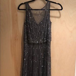 Aidan Mattox Grey beaded & sequin gown worn ONCE